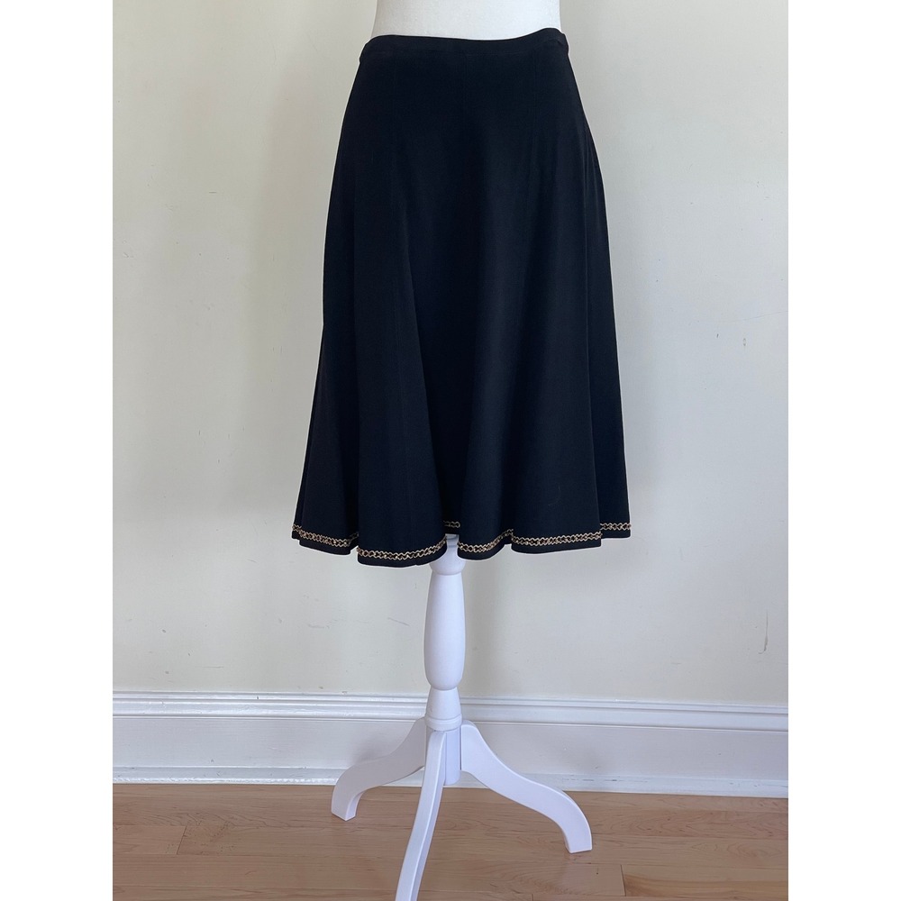 Grace Dane Lewis Petite Black Knit A-Line Midi Skirt Gold Chain Hem PS